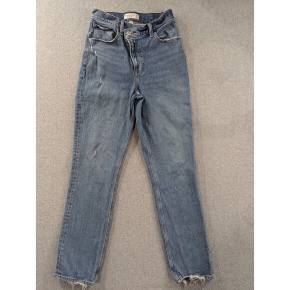 Abercrombie Fitch Jeans Womens Size 2 Blue Distressed '90s Straight High Rise - Picture 1 of 16